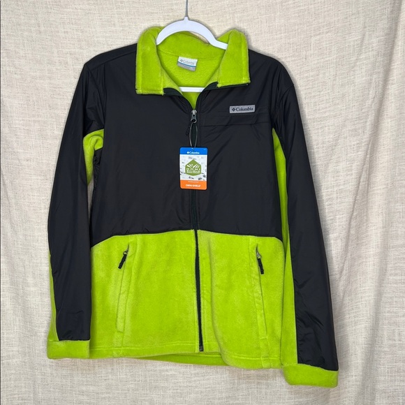 Columbia Full Zip Fleece Jacket Youth Extra Large Neon Green Outdoors Full Zip - Picture 1 of 3